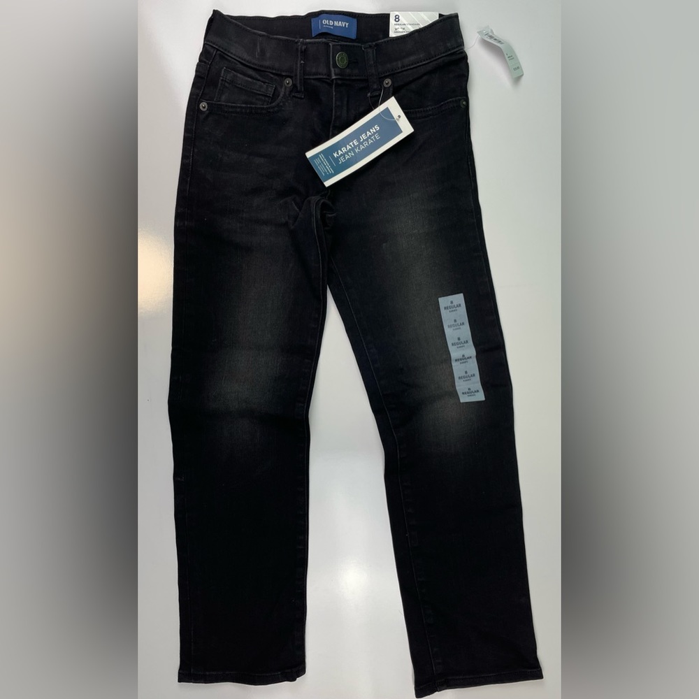 Kids Old Navy Karate Jeans Sz 8 Regular Standard Black Pants BNWT